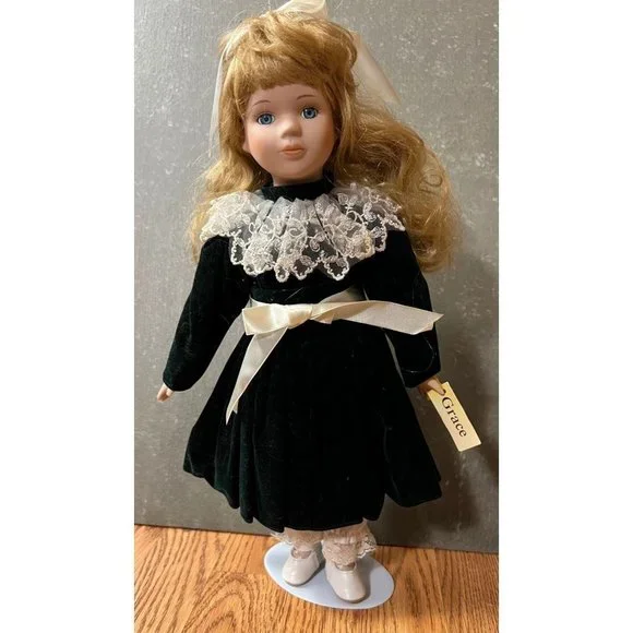 Toys | Vintage Grace Porcelain Doll 16 Inches With Stand Green Velvet Dress | Poshmark Toys | Vintage Grace Porcelain Doll 16 Inches With Stand Green Velvet Dress | Poshmark